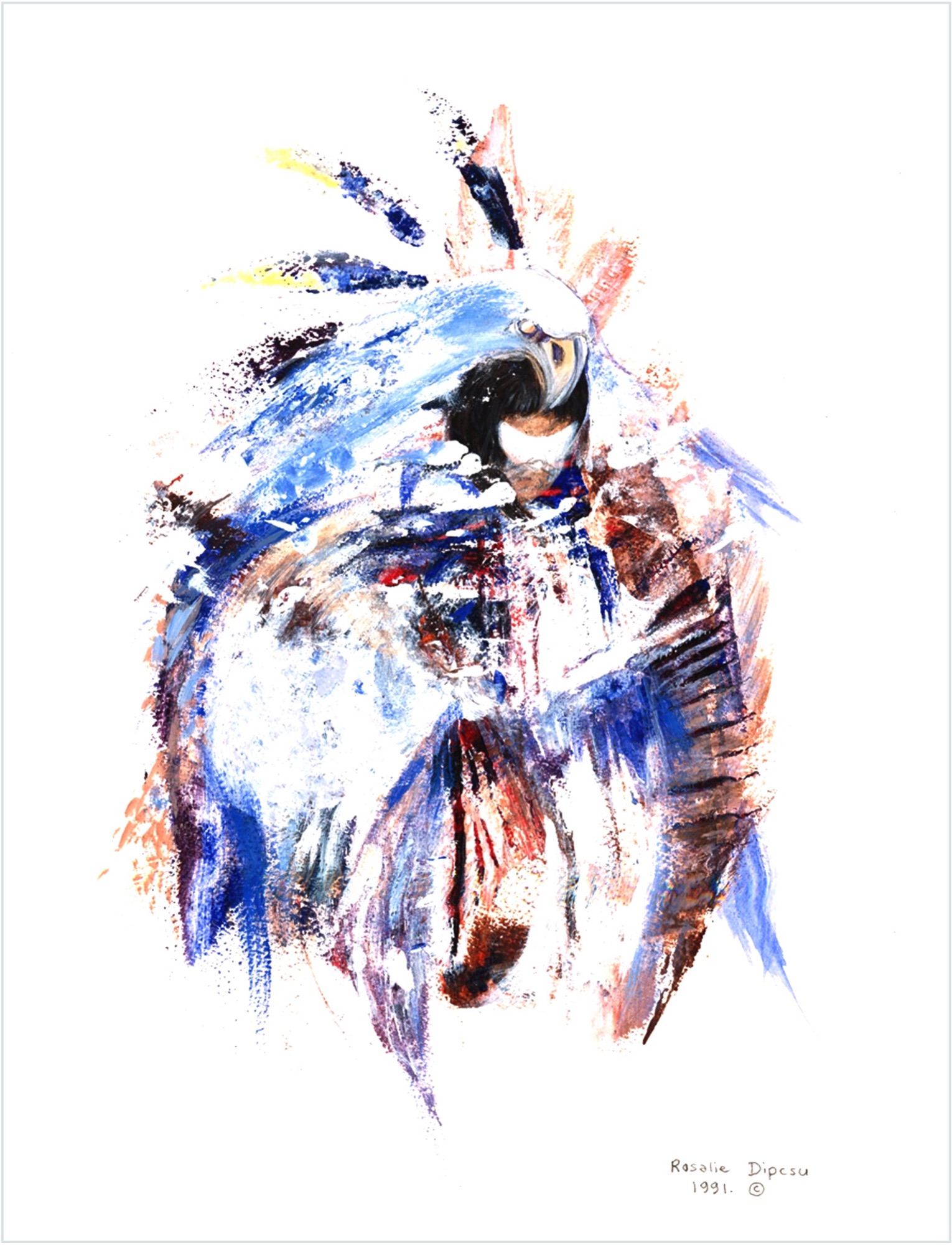 Expressionistic dancer with an eagle headdress