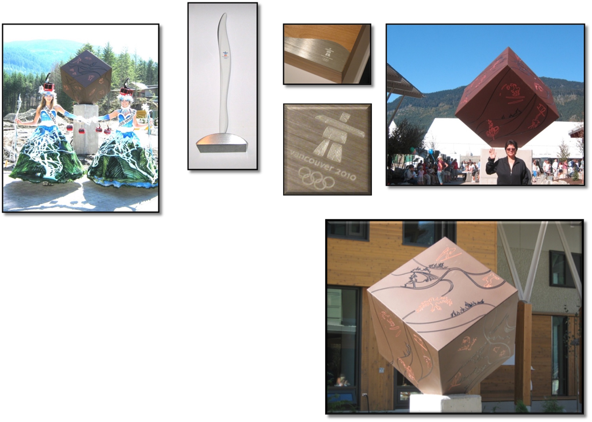 Olympic venue photographs: the cube, the inukshuk mark, and the artist on site