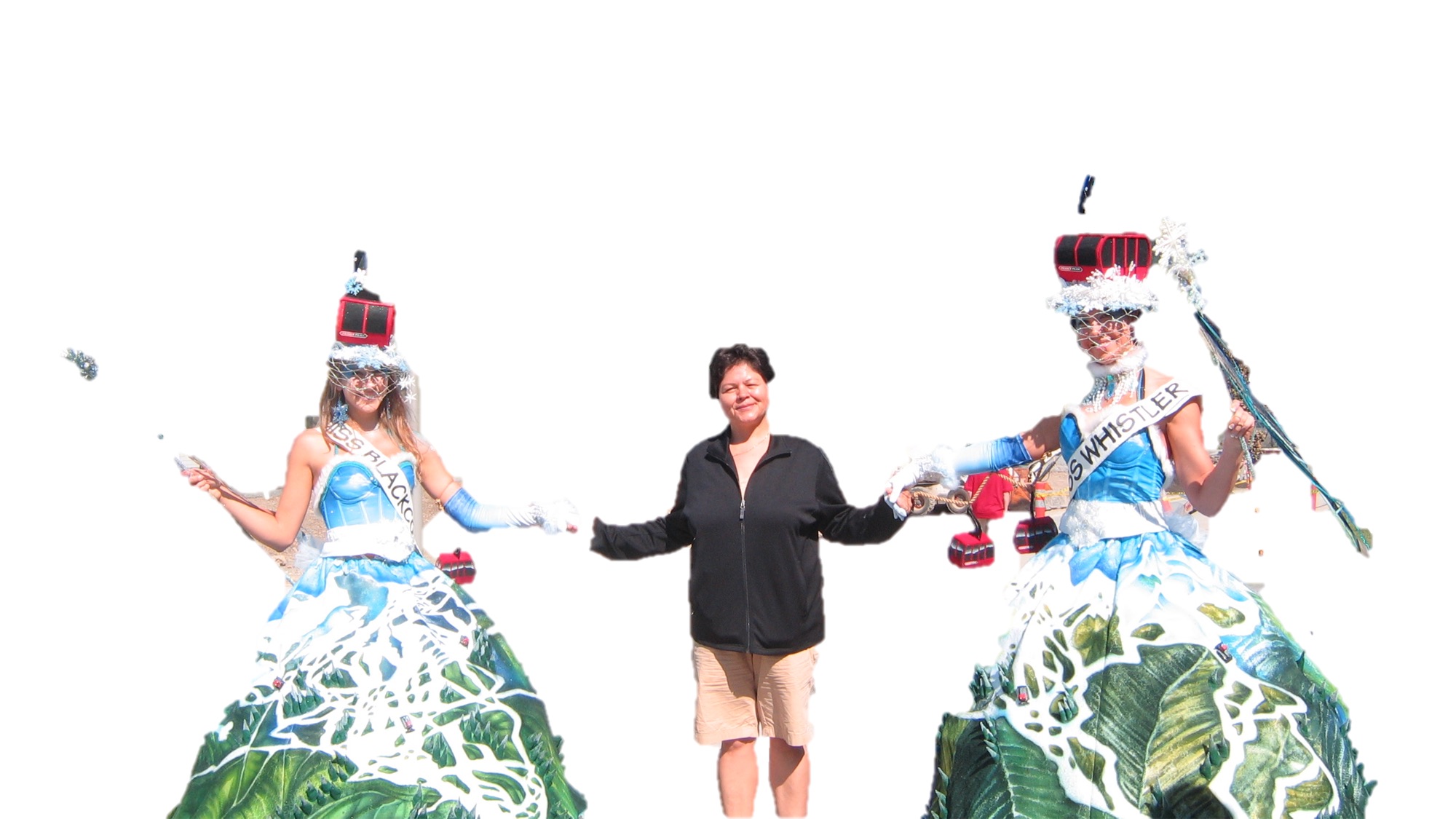 Rosalie with stilt performers at the 2010 Whistler venue